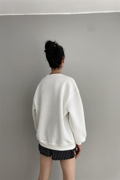 BİSİKLET YAKA BASKILI NAKIŞ DETAY SWEATSHIRT