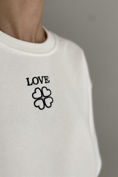 BİSİKLET YAKA BASKILI NAKIŞ DETAY SWEATSHIRT