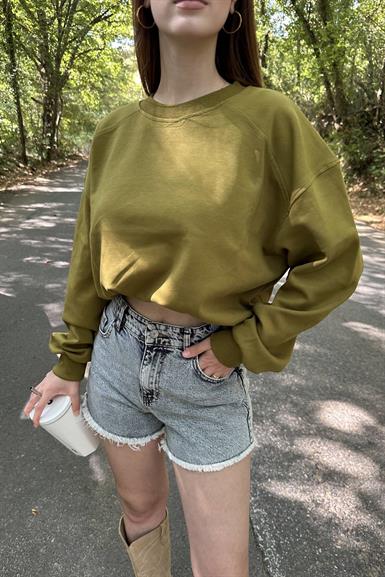BİSİKLET YAKA CROP SWEATSHIRT