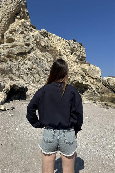 BİSİKLET YAKA CROP SWEATSHIRT
