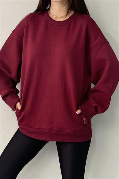 BİSİKLET YAKA İKİ CEP DETAY OVERSİZE SWEAT