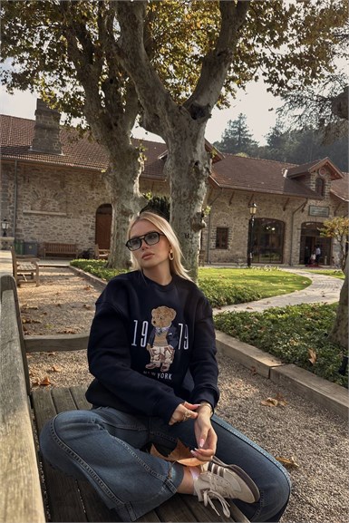 BİSİKLET YAKA NAKIŞ DETAY SWEATSHIRT
