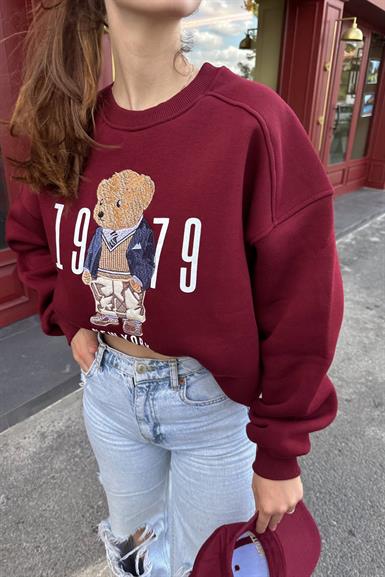 BİSİKLET YAKA NAKIŞ DETAY SWEATSHIRT