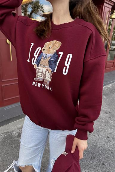 BİSİKLET YAKA NAKIŞ DETAY SWEATSHIRT