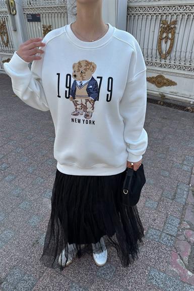 BİSİKLET YAKA NAKIŞ DETAY SWEATSHIRT