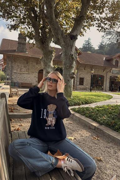 BİSİKLET YAKA NAKIŞ DETAY SWEATSHIRT