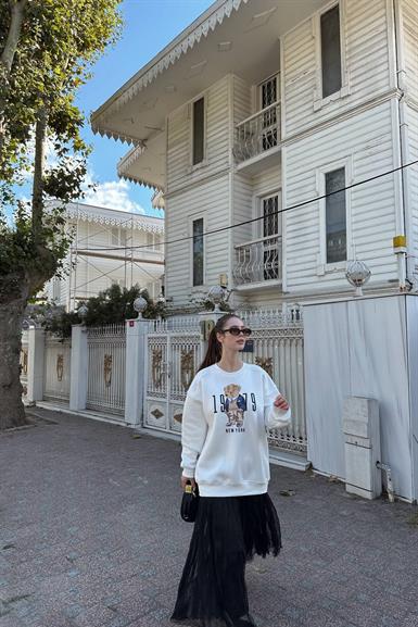 BİSİKLET YAKA NAKIŞ DETAY SWEATSHIRT
