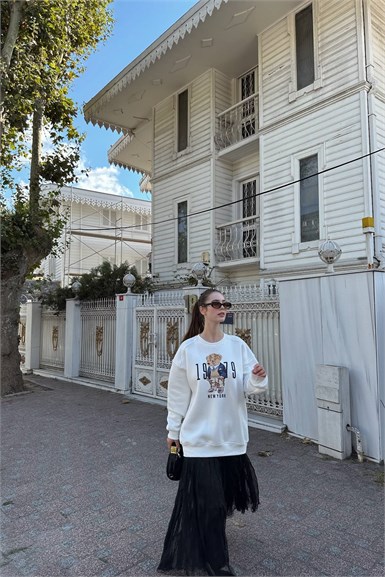 BİSİKLET YAKA NAKIŞ DETAY SWEATSHIRT