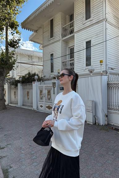 BİSİKLET YAKA NAKIŞ DETAY SWEATSHIRT