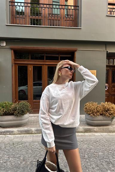 BİSİKLET YAKA NAKIŞ DETAY SWEATSHIRT