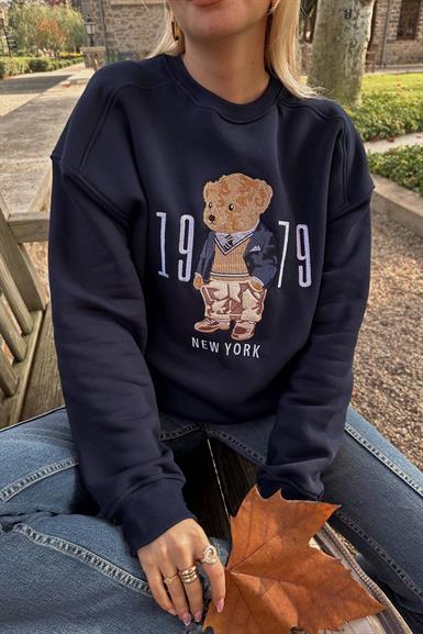 BİSİKLET YAKA NAKIŞ DETAY SWEATSHIRT