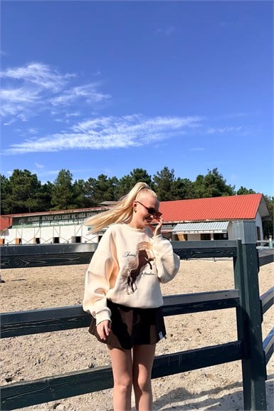 BİSİKLET YAKA NAKIŞ DETAYLI SWEATSHIRT