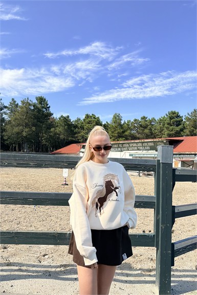 BİSİKLET YAKA NAKIŞ DETAYLI SWEATSHIRT