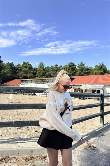 BİSİKLET YAKA NAKIŞ DETAYLI SWEATSHIRT