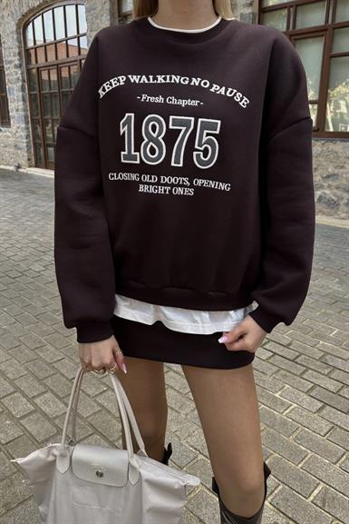 BİSİKLET YAKA NAKIŞ DETAYLI SWEATSHIRT