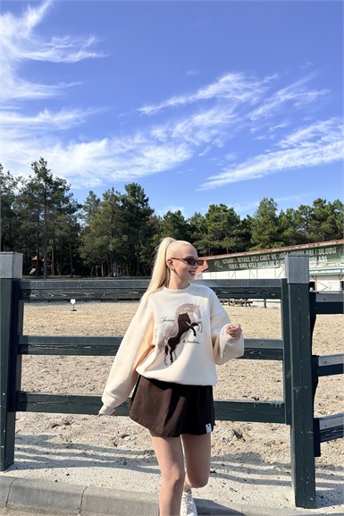 BİSİKLET YAKA NAKIŞ DETAYLI SWEATSHIRT