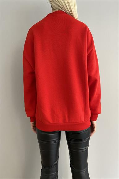 BİSİKLET YAKA ÖNÜ BASKILI OVERSİZE SWEAT