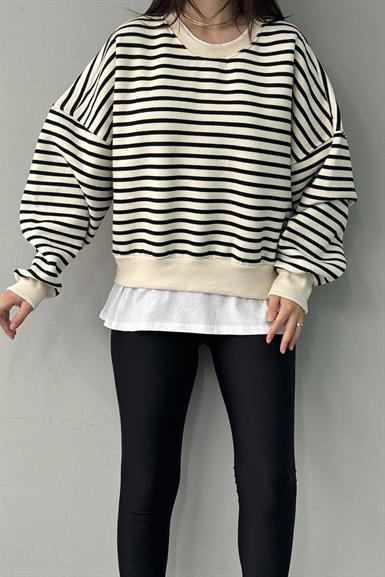 ÇİZGİ DETAYLI GARNİLİ SWETSHIRT