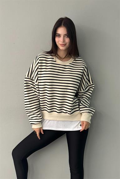 ÇİZGİ DETAYLI GARNİLİ SWETSHIRT