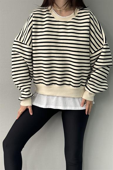 ÇİZGİ DETAYLI GARNİLİ SWETSHIRT
