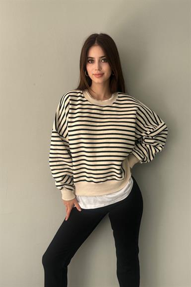 ÇİZGİ DETAYLI GARNİLİ SWETSHIRT