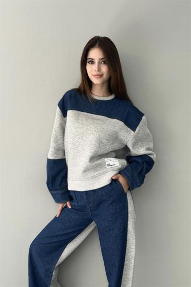 DENİM DETAYLI SWEATSHIRT