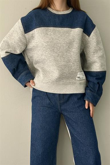 DENİM DETAYLI SWEATSHIRT