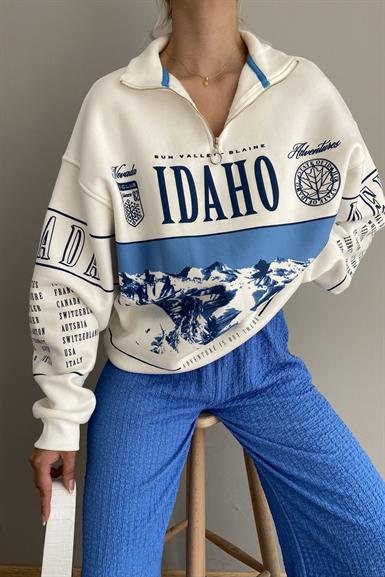 FERMUAR DETAY BASKILI SWEATSHIRT