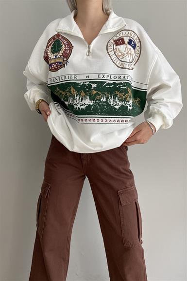 FERMUARLI BASKILI OVERSİZE SWEAT