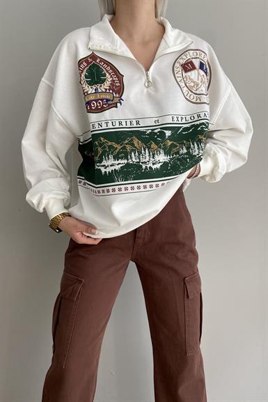 FERMUARLI BASKILI OVERSİZE SWEAT