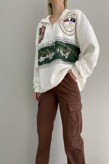 FERMUARLI BASKILI OVERSİZE SWEAT