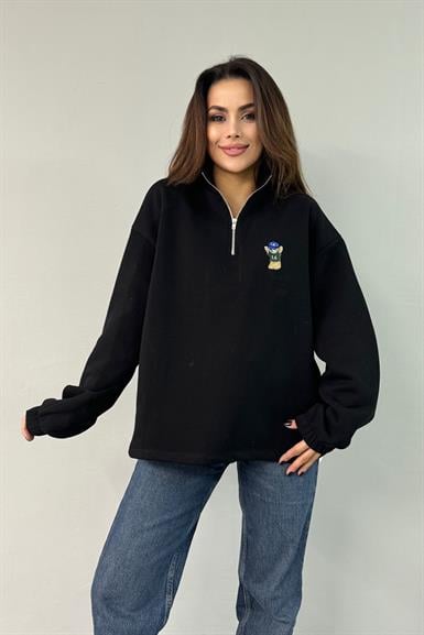 FERMUARLI NAKIŞLI DETAYLI SWEATSHIRT