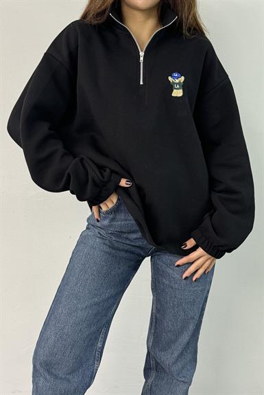 FERMUARLI NAKIŞLI DETAYLI SWEATSHIRT