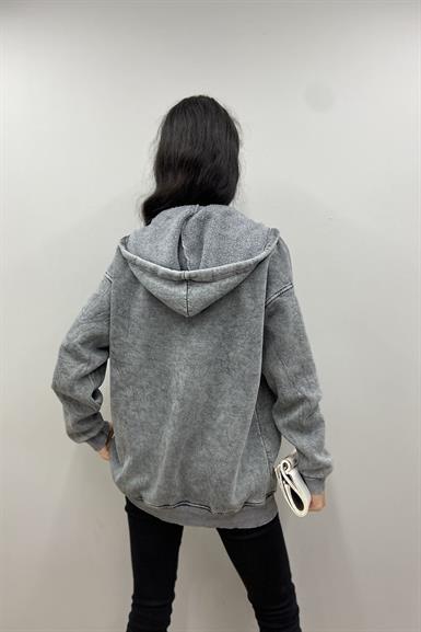 FERMUARLI YIKAMALI KAPŞONLU SWEATSHIRT