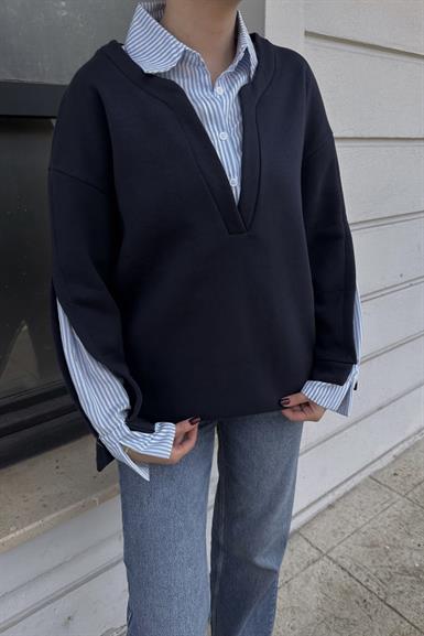 GÖMLEK DETAYLI SWEATSHIRT