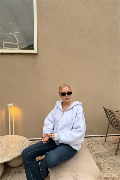 KAPŞONLU FERMUAR DETAY SWEATSHIRT