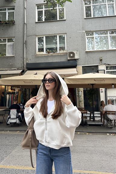 KAPŞONLU FERMUAR DETAY SWEATSHIRT