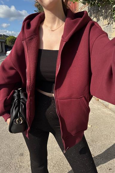 KAPŞONLU FERMUAR DETAY SWEATSHIRT
