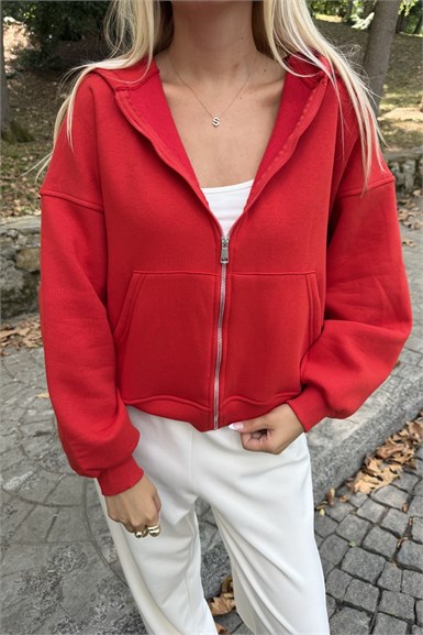 KAPŞONLU FERMUAR DETAY SWEATSHIRT