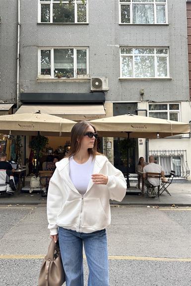 KAPŞONLU FERMUAR DETAY SWEATSHIRT