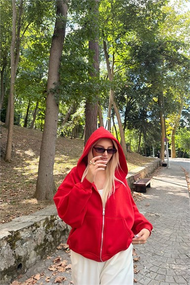 KAPŞONLU FERMUAR DETAY SWEATSHIRT