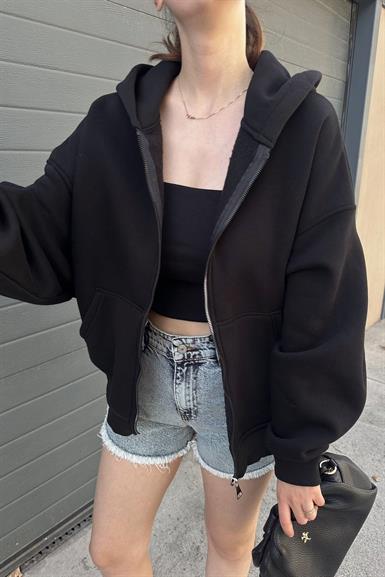 KAPŞONLU FERMUAR DETAY SWEATSHIRT