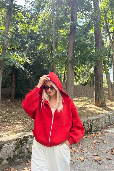 KAPŞONLU FERMUAR DETAY SWEATSHIRT