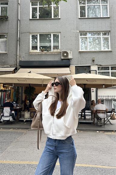 KAPŞONLU FERMUAR DETAY SWEATSHIRT