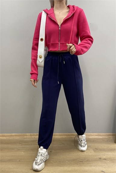 KAPŞONLU  FERMUARLI CROP SWETSHIRT