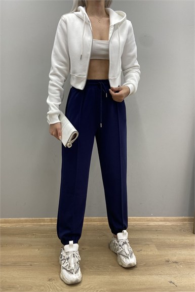 KAPŞONLU  FERMUARLI CROP SWETSHIRT