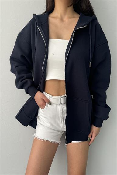 KAPŞONLU FERMUARLI OVERSİZE SWEATSHIRT