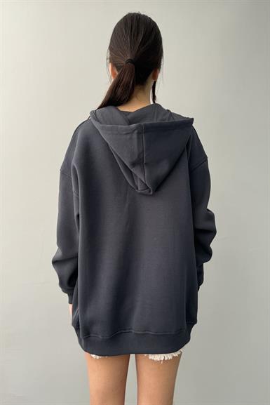 KAPŞONLU FERMUARLI OVERSİZE SWEATSHIRT