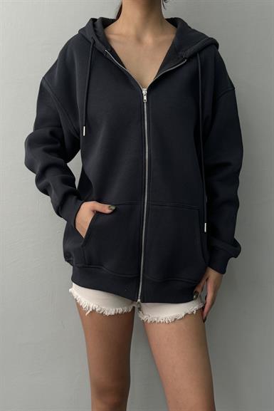 KAPŞONLU FERMUARLI OVERSİZE SWEATSHIRT
