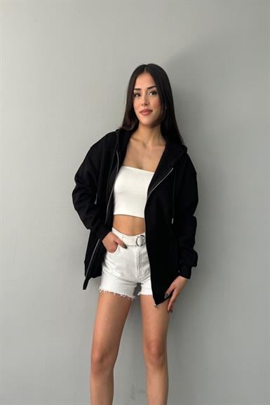 KAPŞONLU FERMUARLI OVERSİZE SWEATSHIRT